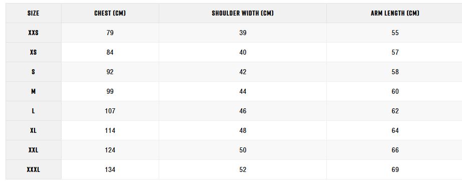 Zhik Mens Top 0 Size Chart